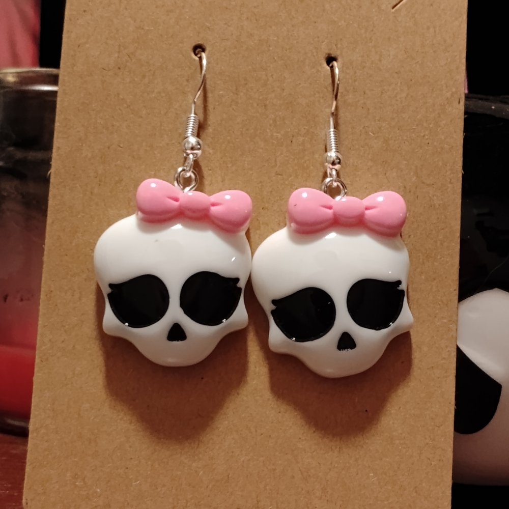 Pink and White Skull Earrings for Kids
